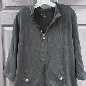 Karen Scott Sport XL Black Zip Jacket Stud Detail Stretch Cotton